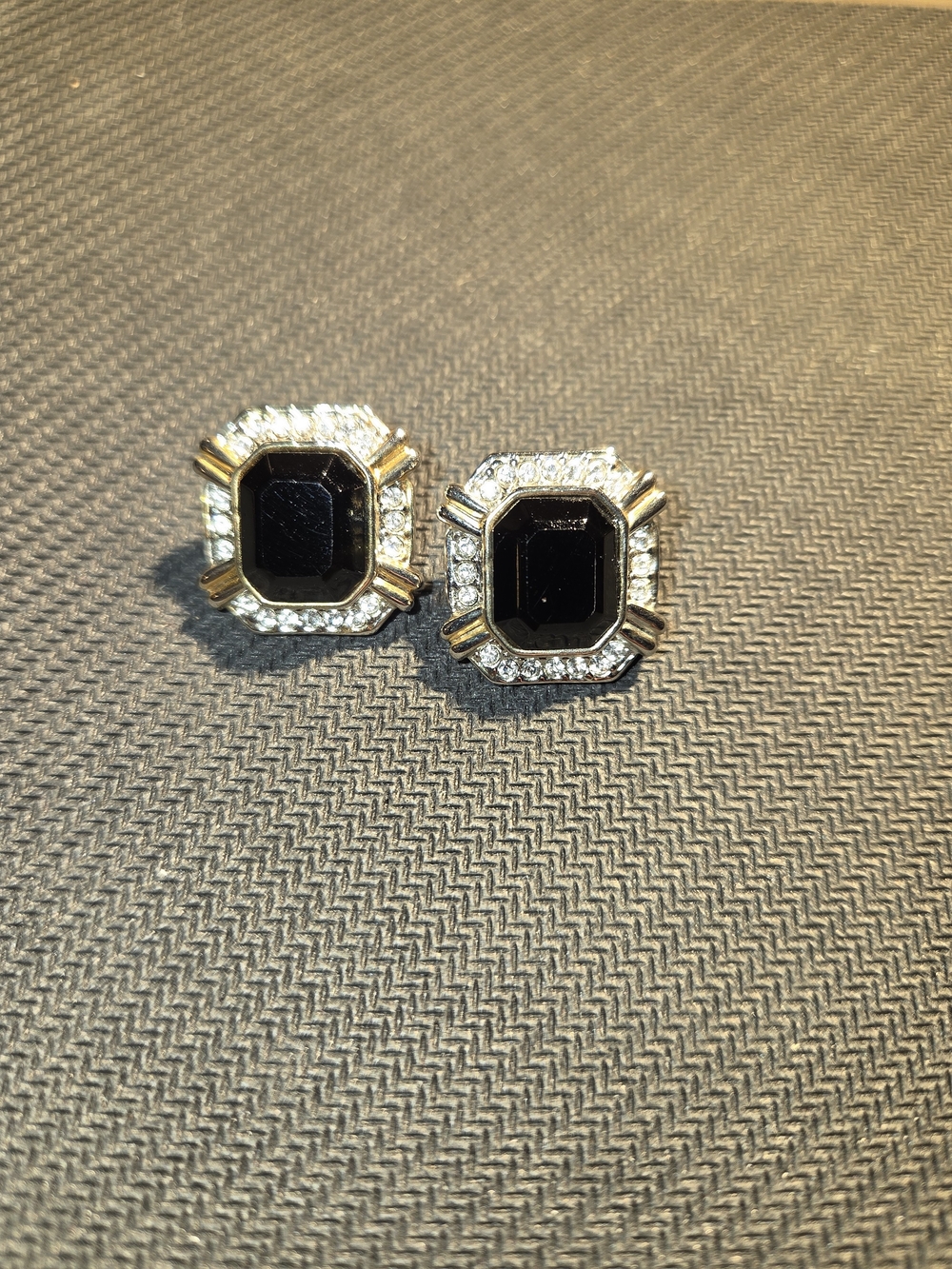 Gold and Black Crystal Square Stud Earrings